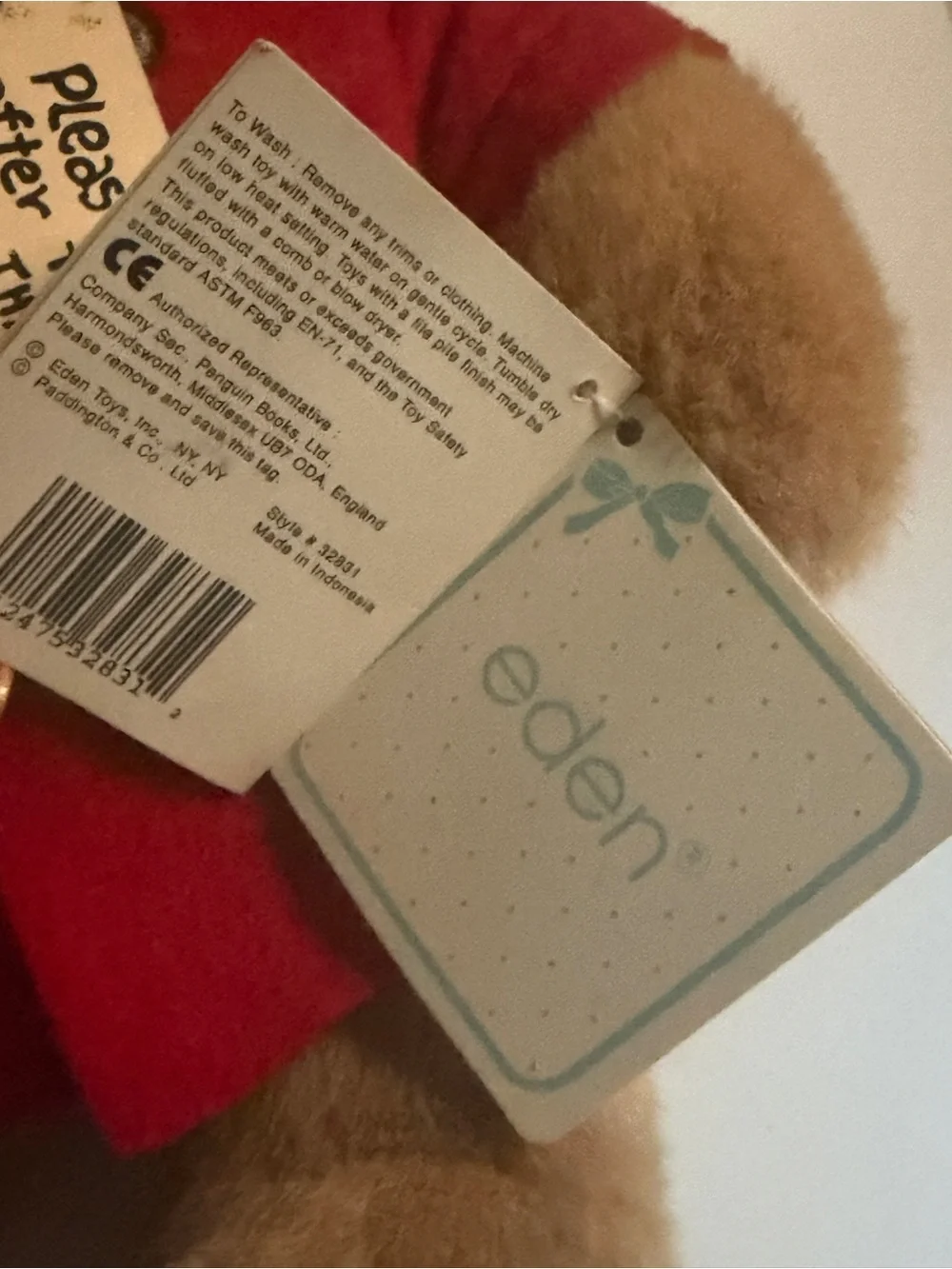 Classic Paddington Red-Coat Bear Plush with Blue Hat